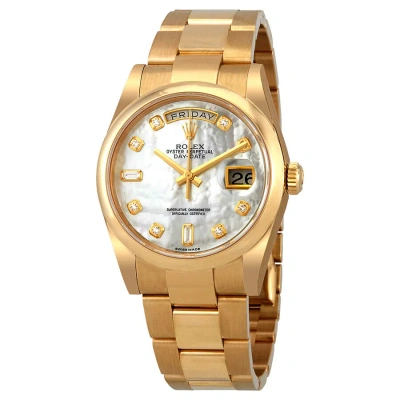 Rolex Oyster Perpetual Day-date Mother Of Pearl Dial Automatic Ladies 18 Carat Yellow Gold Oyster Wa In Gold / Mother Of Pearl / Yellow