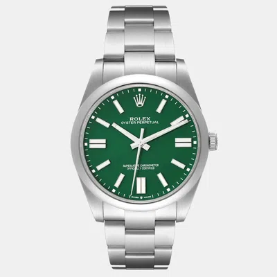 Pre-owned Rolex Oyster Perpetual Green Dial Steel Men's Watch 41 Mm