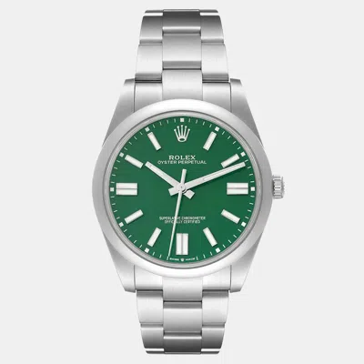 Pre-owned Rolex Oyster Perpetual Green Dial Steel Men's Watch 41 Mm