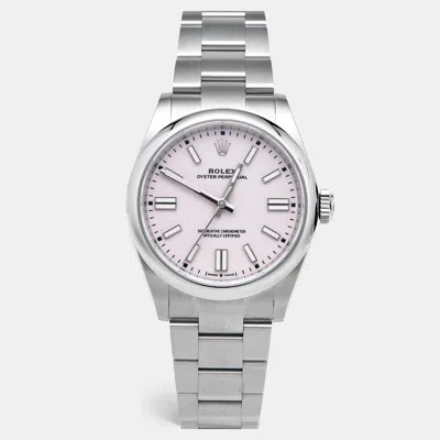 Pre-owned Rolex Oyster Perpetual M134300-0013 Candy Pink Dial Oystersteel Unisex Wristwatch 41 Mm In Silver