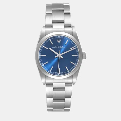 Pre-owned Rolex Oyster Perpetual Midsize 31 Steel Blue Dial Ladies Watch 77080