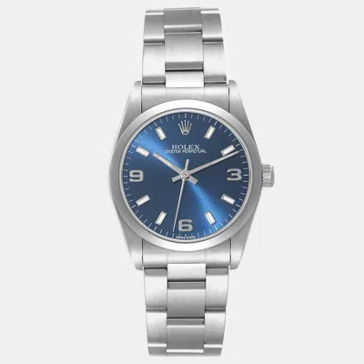 Pre-owned Rolex Oyster Perpetual Midsize Blue Dial Steel Ladies Watch 31 Mm