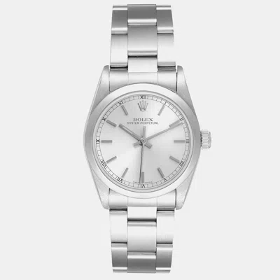 Pre-owned Rolex Oyster Perpetual Midsize Silver Dial Steel Ladies Watch 31.0 Mm