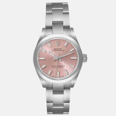 Pre-owned Rolex Oyster Perpetual Pink Dial Steel Ladies Watch 28 Mm