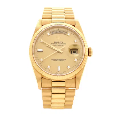 Rolex Oyster Perpetual President Day-date Automatic Watch Yellow Gold With Round And Baguette Diamond Mark