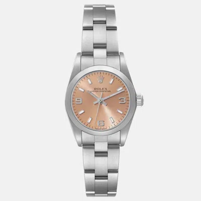 Pre-owned Rolex Oyster Perpetual Salmon Dial Steel Ladies Watch 24 Mm In Orange