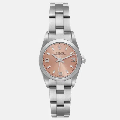 Pre-owned Rolex Oyster Perpetual Salmon Dial Steel Ladies Watch 76080 24 Mm In Pink