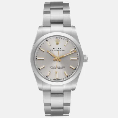 Pre-owned Rolex Oyster Perpetual Silver Dial Steel Men's Watch 34 Mm