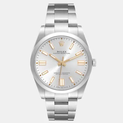 Pre-owned Rolex Oyster Perpetual Silver Dial Steel Men's Watch 41 Mm