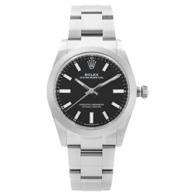 Pre-owned Rolex Oyster Perpetual Steel Black Dial Automatic Midsize Watch 124200