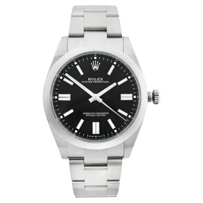 Pre-owned Rolex Oyster Perpetual Steel Black Dial Domed Oyster Automatic Watch 124300