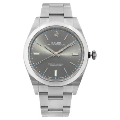 Pre-owned Rolex Oyster Perpetual Steel Dark Rhodium Dial Automatic Mens Watch 114300 In Multi