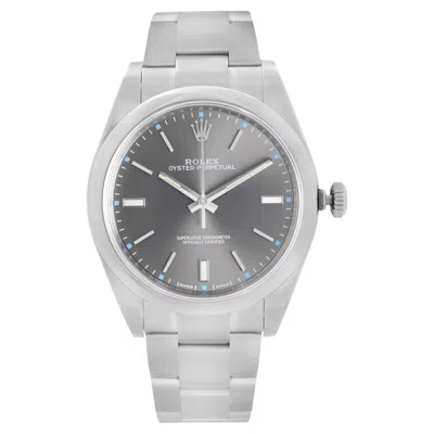 Pre-owned Rolex Oyster Perpetual Steel Dark Rhodium Dial Mens Automatic Watch 114300 In Multi