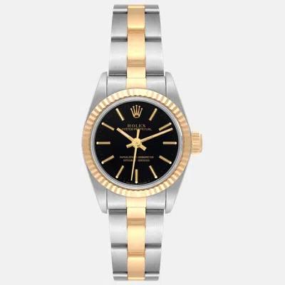 Pre-owned Rolex Oyster Perpetual Steel Yellow Gold Black Dial Ladies Watch 24 Mm