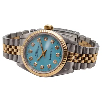 Pre-owned Rolex Oyster Perpetual Tiffany & Co Two-tone Diamond Dial Wrist Watch In Multiple