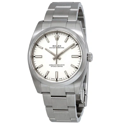 Rolex Oyster Perpetual White Dial Automatic Men's Stainless Steel Oyster Watch 114200wso In Gray