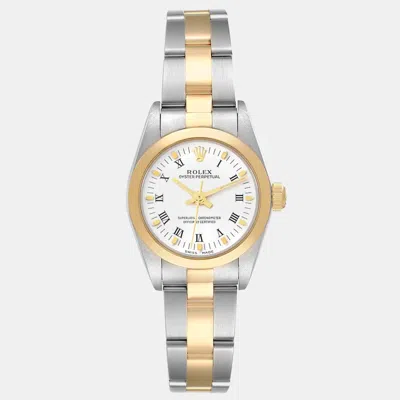 Pre-owned Rolex Oyster Perpetual White Dial Steel Yellow Gold Ladies Watch 24 Mm