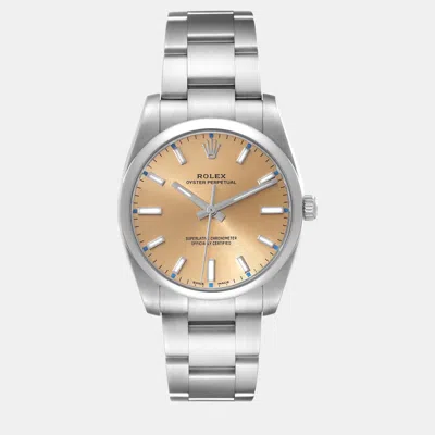 Pre-owned Rolex Oyster Perpetual White Grape Dial Steel Men's Watch 34.0 Mm In Orange