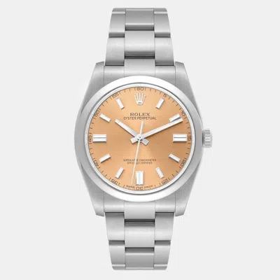 Pre-owned Rolex Oyster Perpetual White Grape Dial Steel Men's Watch 36 Mm