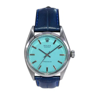 Pre-owned Rolex Oyster Stainless Steel With Custom Made T...... Blue Dial