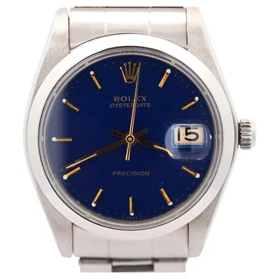 Pre-owned Rolex Oysterdate Precision Ref. 6694 Blue Dial 34mm Stainless Steel Wristwatch