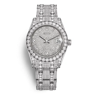 Rolex Pearlmaster 34 Ladies 18kt White Gold Pearlmaster Diamond Pave Watch 81409pavepm