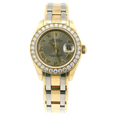 Pre-owned Rolex Pearlmaster 80298 Tricolor Diamond Bezel Ladies Watch In Multi