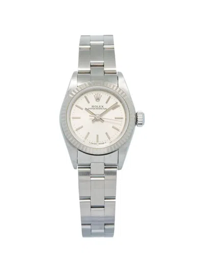 Pre-owned Rolex Perpetual Oyster Fluted 26mm Watch In White
