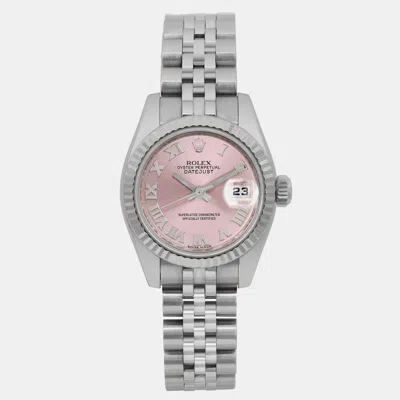 Pre-owned Rolex Pink 18k White Gold Stainless Steel Datejust 179174 Automatic Women's Wristwatch 26 Mm