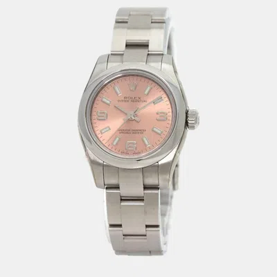 Pre-owned Rolex Pink Stainless Steel Oyster Perpetual 176200 Automatic Women's Wristwatch 26 Mm