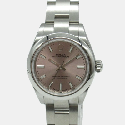 Pre-owned Rolex Pink Stainless Steel Oyster Perpetual 276200 Automatic Men's Wristwatch 28 Mm