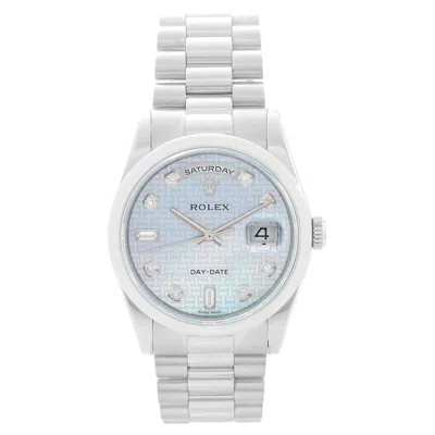Pre-owned Rolex Platinum President Day-date Men's Watch Mother Of Pearl Oxford Diamond Dia In Multi