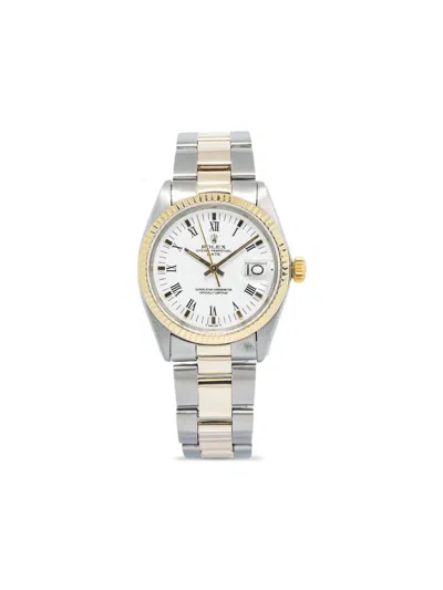 Pre-owned Rolex  Date 34mm In White