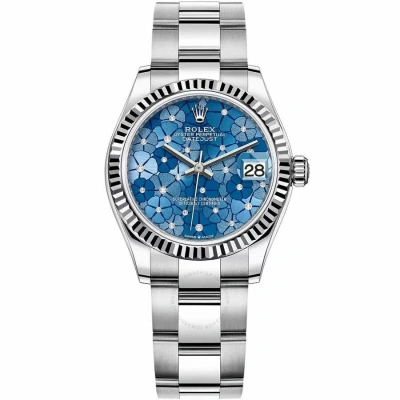 Rolex Datejust Azzurro-blue Floral Motif Diamond Dial Automatic Chronometer Ladies Watch 2 In Gold / White