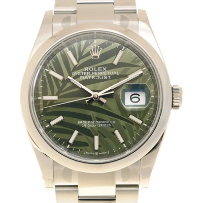 Rolex Datejust Olive Green Palm Dial Ladies Watch 126200gnsplmo In Green / Olive