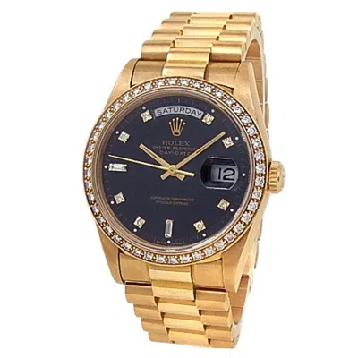 Rolex Day-date Automatic Chronometer Diamond Black Dial Men's Watch 18348 Bkdp In Gold