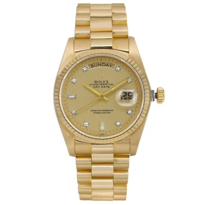 Rolex Day-date Automatic Diamond Champagne Dial Men's Watch 18038 Cdp In Champagne / Gold / Gold Tone / Yellow