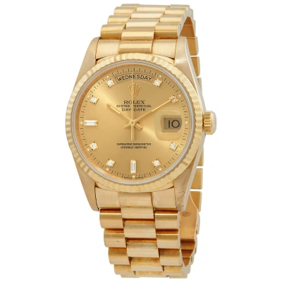 Rolex Day-date Automatic Diamond Champagne Dial Unisex Watch 18238 Cdp In Champagne / Gold / Gold Tone / Yellow