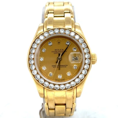 Rolex Lady Datejust Automatic Diamond Champagne Dial Ladies Watch 69298 Cdpm In Gold