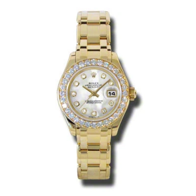 Rolex Lady-datejust Pearlmaster White Mother-of-pearl Diamond Dial 18k Yellow Gold Automatic Ladies  In Gold / Mother Of Pearl / White / Yellow