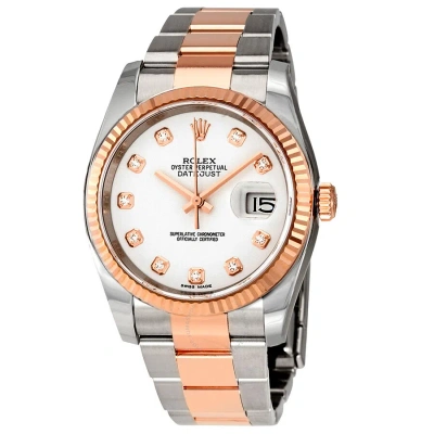Rolex Oyster Perpetual Datejust 36 White Dial Stainless Steel And 18k Everose Gold Bracelet Automati In Gold / Pink / White