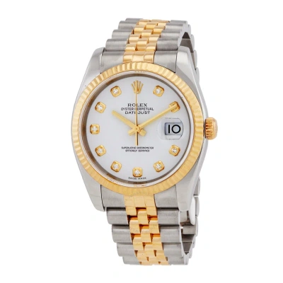 Rolex Oyster Perpetual Automatic Chronometer Diamond White Dial Men's Watch 116233-wrj In Two Tone  / Gold / Gold Tone / White / Yellow