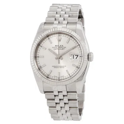 Rolex Oyster Perpetual Automatic Chronometer White Dial Men's Watch 116234wsj In Metallic