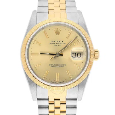 Rolex Oyster Perpetual Date Automatic Champagne Dial Unisex Watch 15223 Csj In Gold