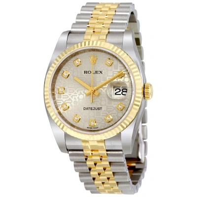 Rolex Oyster Perpetual Datejust 36 Silver With 10 Diamonds Dial Stainless Steel And 18k Ye In Two Tone  / Gold / Gold Tone / Silver / Yellow