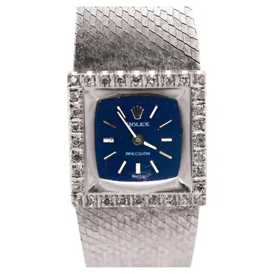 Pre-owned Rolex Precision 2157 Ladies 18k White Gold Diamond Bezel Blue Dial Watch 1972