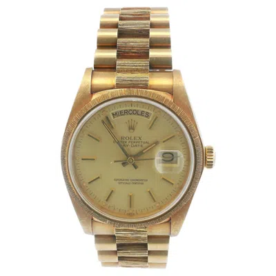 Pre-owned Rolex President 18078 Spanish Day-date Yellow Gold Bark Finish Watch