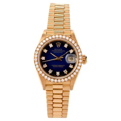 Pre-owned Rolex President Blue Vignette Diamond Dial & Bezel Ladies Watch Ref 69138
