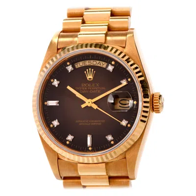 Pre-owned Rolex President Brown Dial Diamond 18k Day Date Watch Ref 18038
