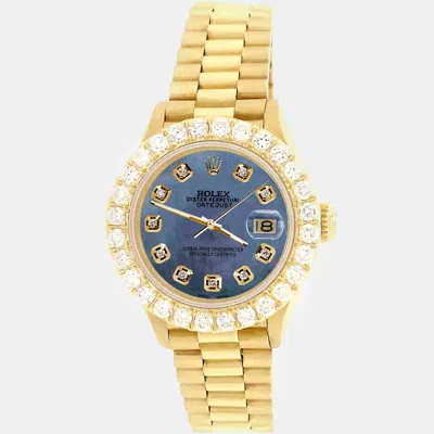 Pre-owned Rolex President Datejust 26mm Yellow Gold Wristwatch With 2ct Diamond Bezel Black Pearl Diamond Dial